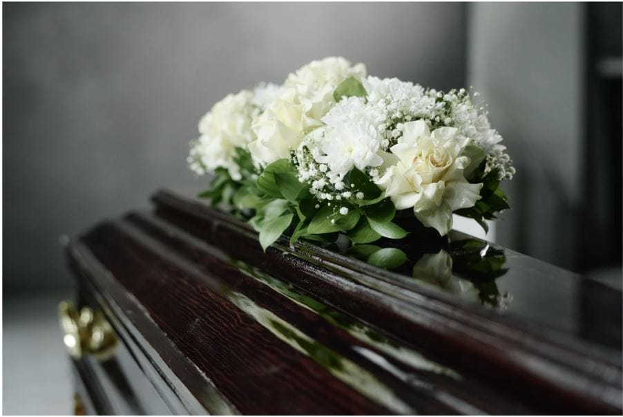 Casket with flowers